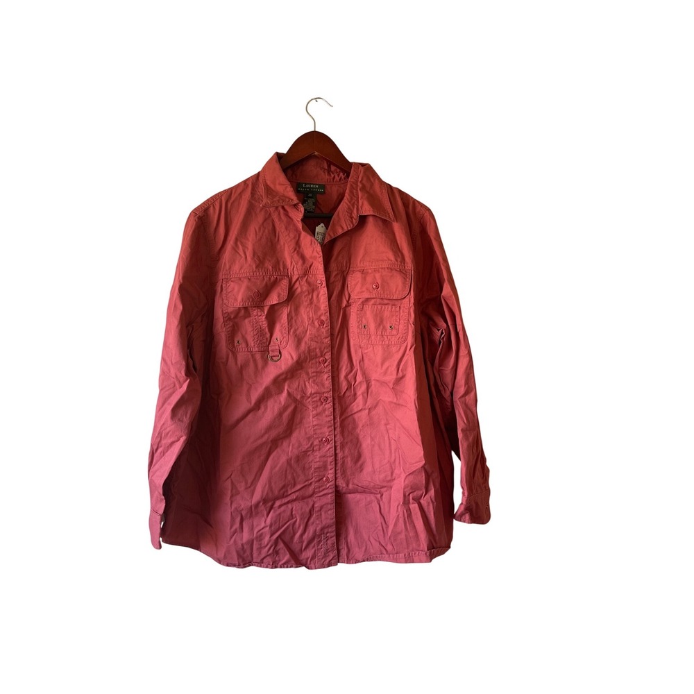 Vintage Lauren Ralph Lauren Red Cotton Utility Button Down Womens 2X Long Sleeve